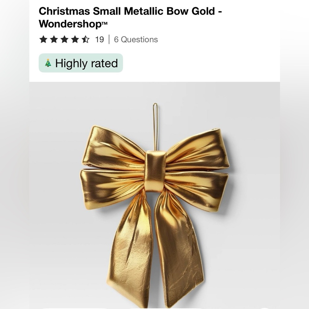 Brand New Set of 6 Gold Metallic Indoor Bows•by Wondershop•9”Wide X 12”Height